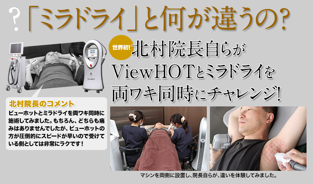 北村院長自らがViewHOTとミラドライを両ワキ同時にチャレンジ!